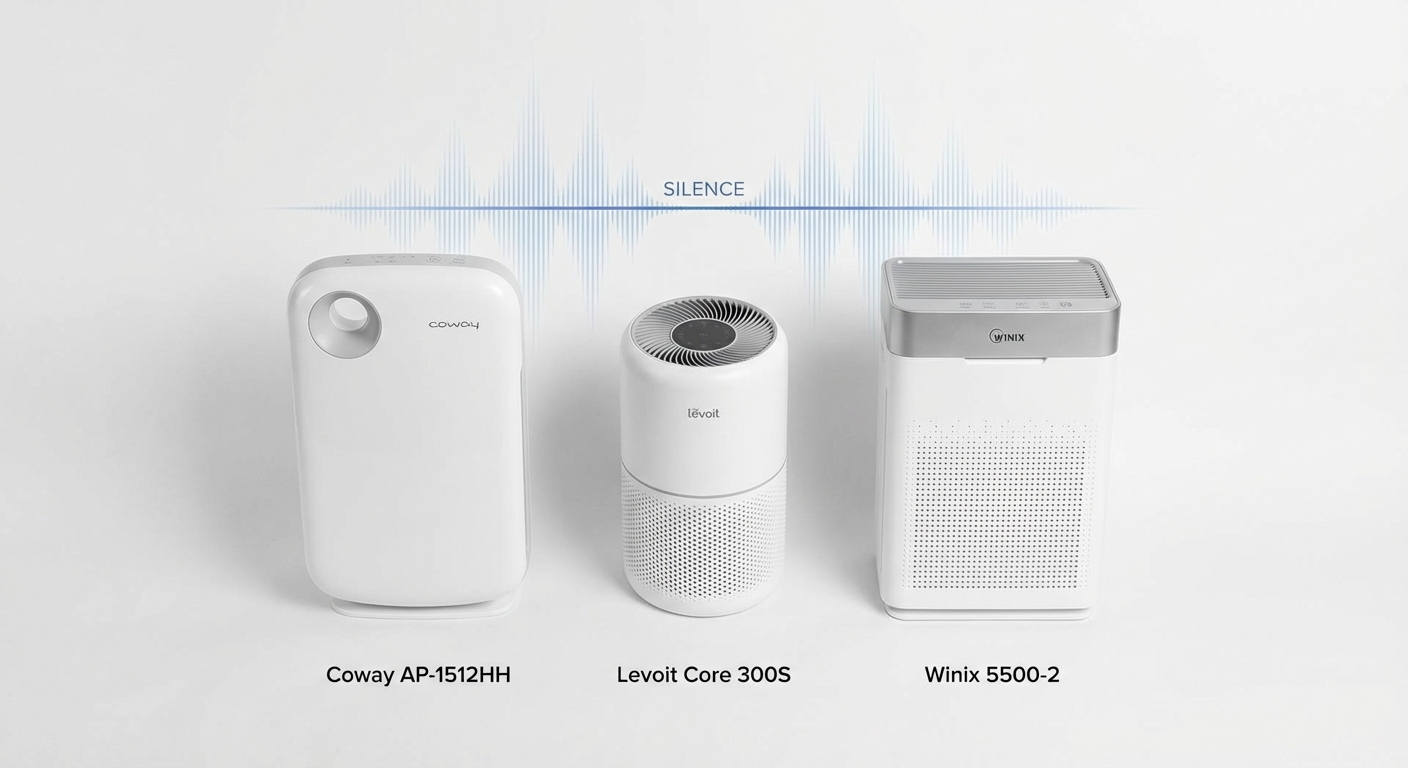 Top quiet air purifiers comparison flat lay