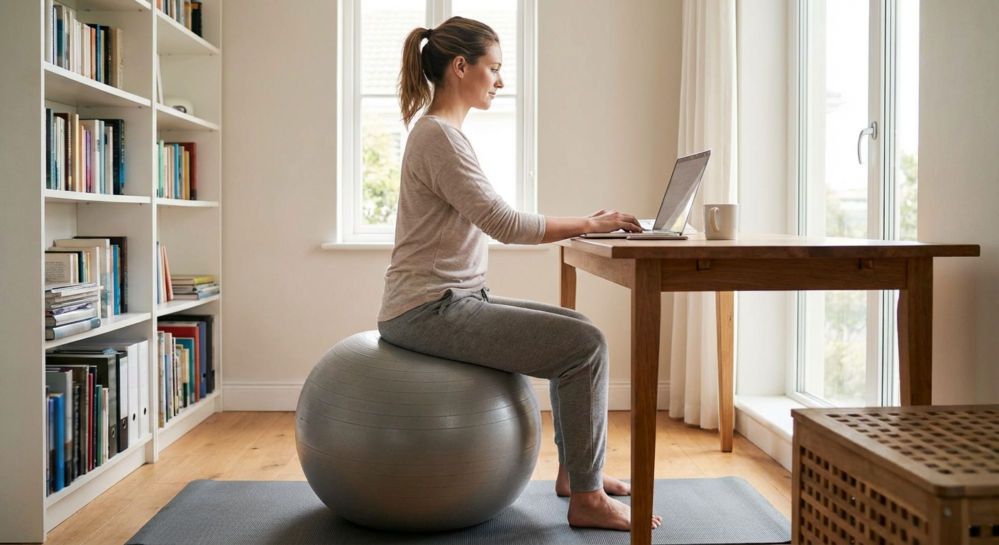 Exercise ball chairs engage the core constantly — beneficial short-term, not recommended for full workdays