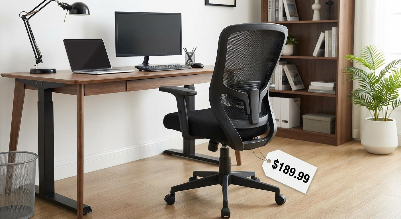 Seven budget ergonomic office chairs lined up for comparison testing in a studio