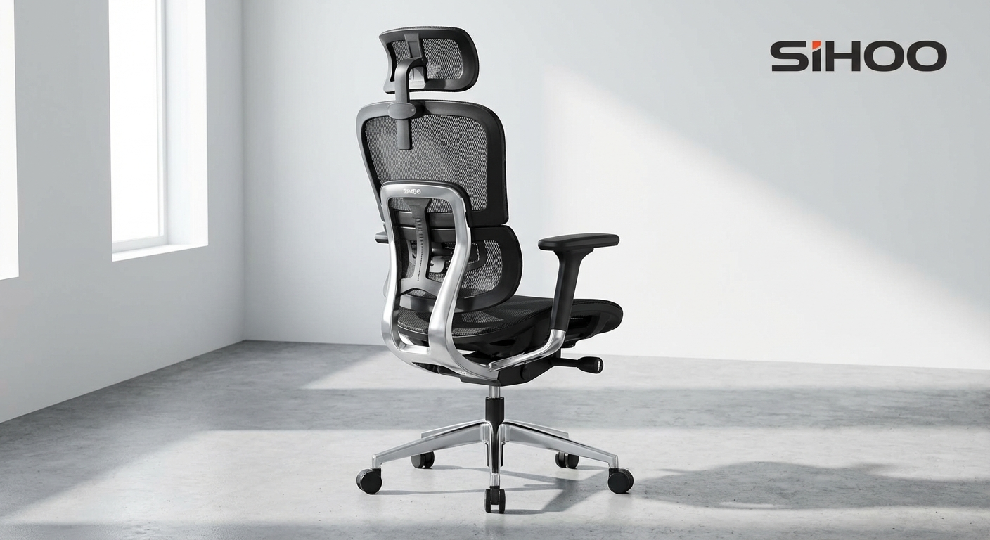 Sihoo M57 ergonomic chair in grey mesh with adjustable headrest and lumbar support