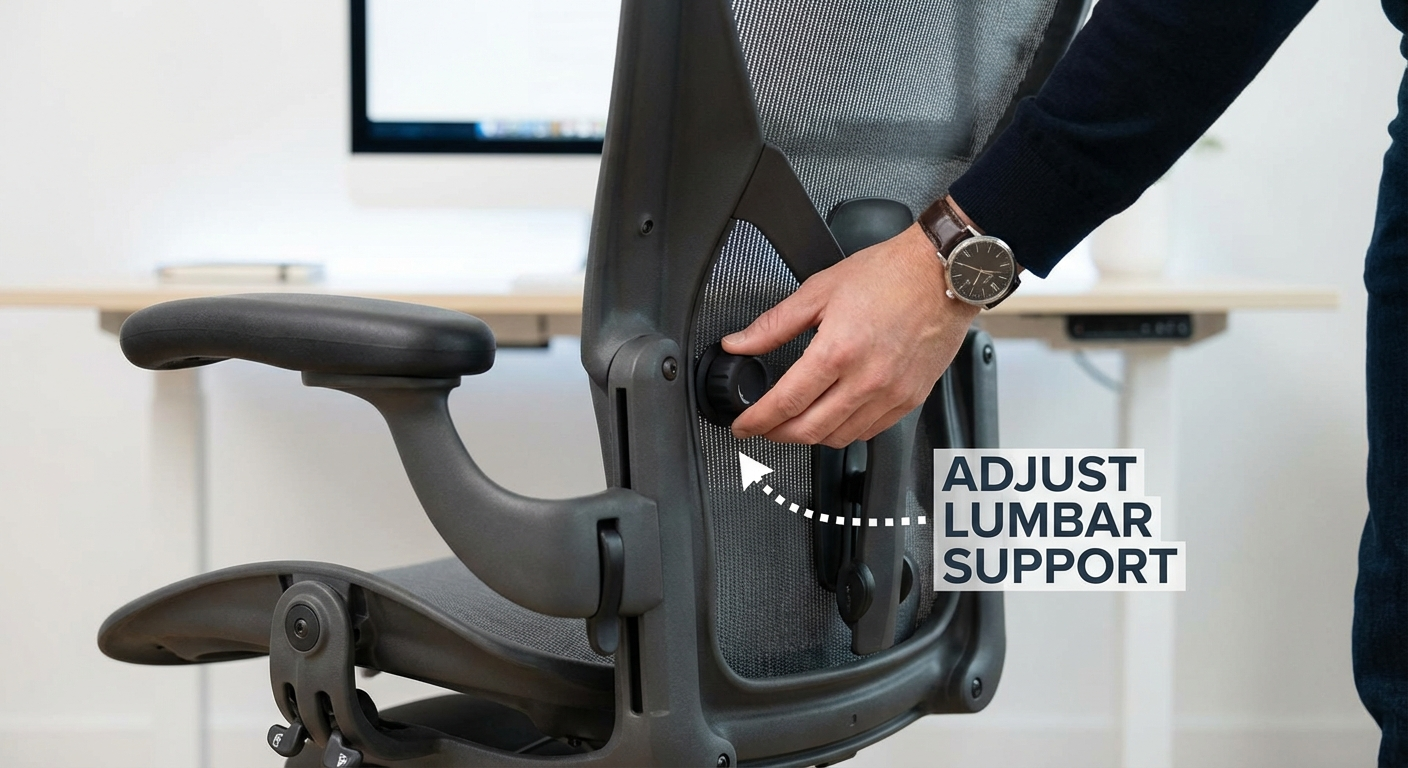 Most people set lumbar support too high — it should sit at the natural curve of your lower back