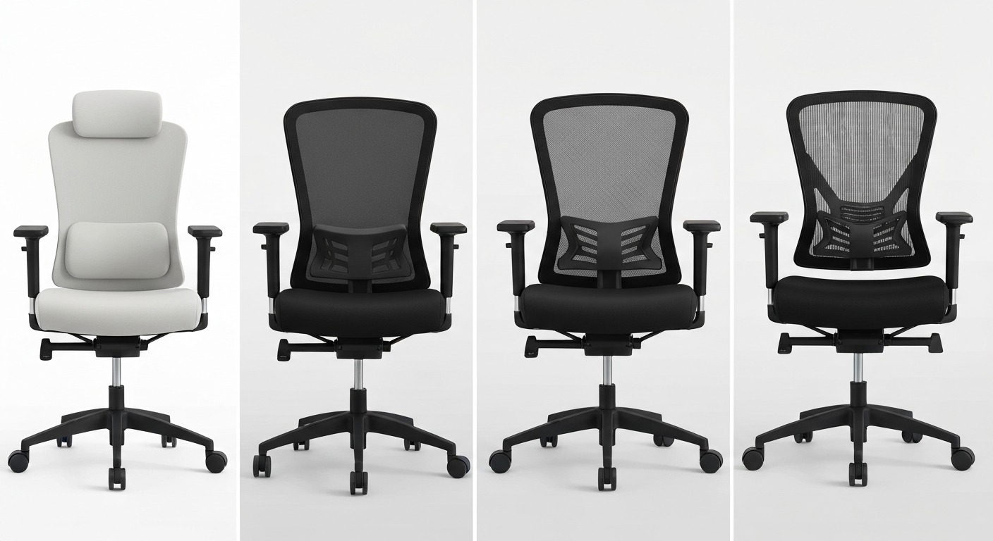 Overview of four types of office chair lumbar support systems from fixed to dynamic flexible