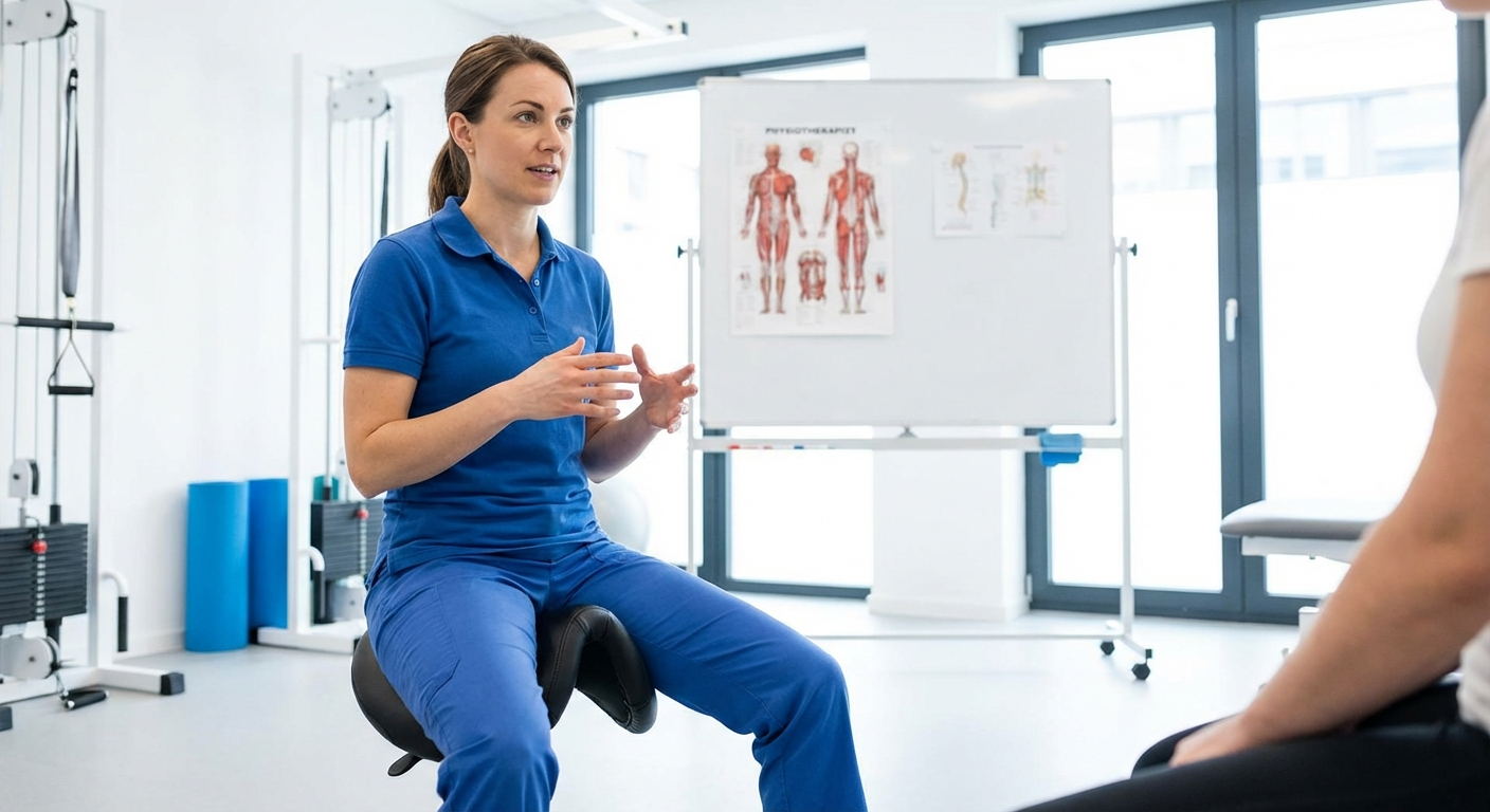 The saddle chair forces the pelvis into its optimal position — favoured by surgeons and physiotherapists