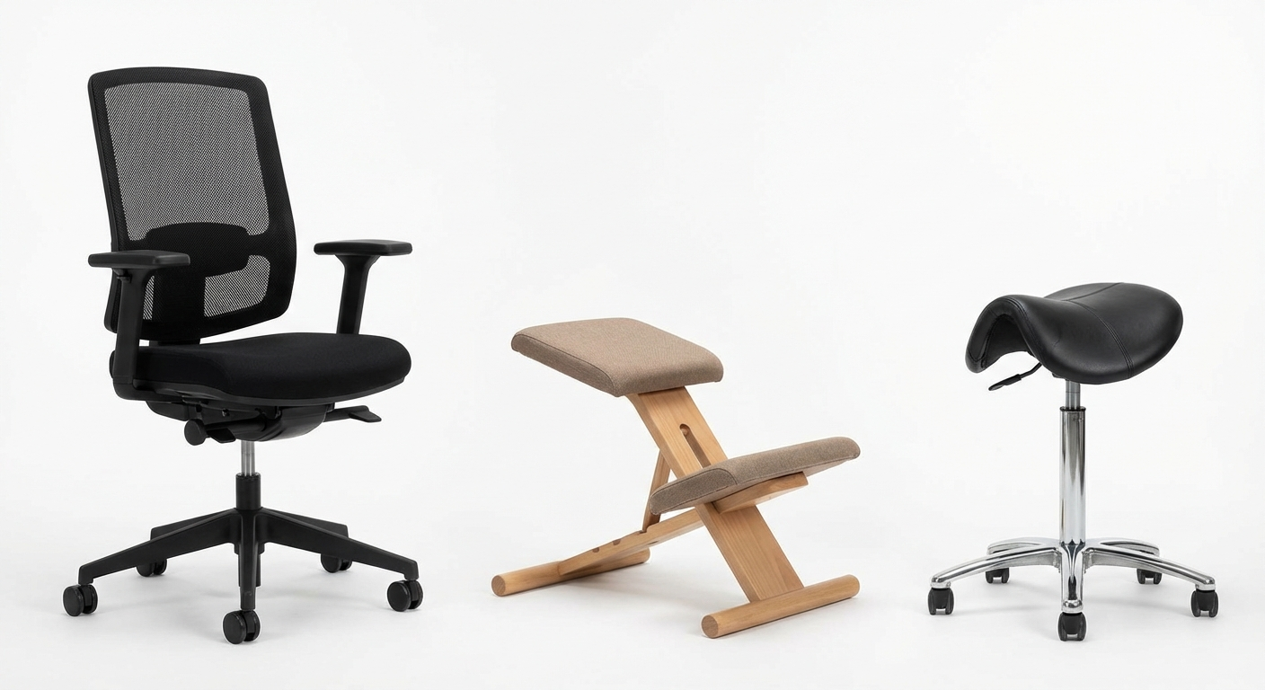 The three main alternative seating types — each designed for a different posture challenge