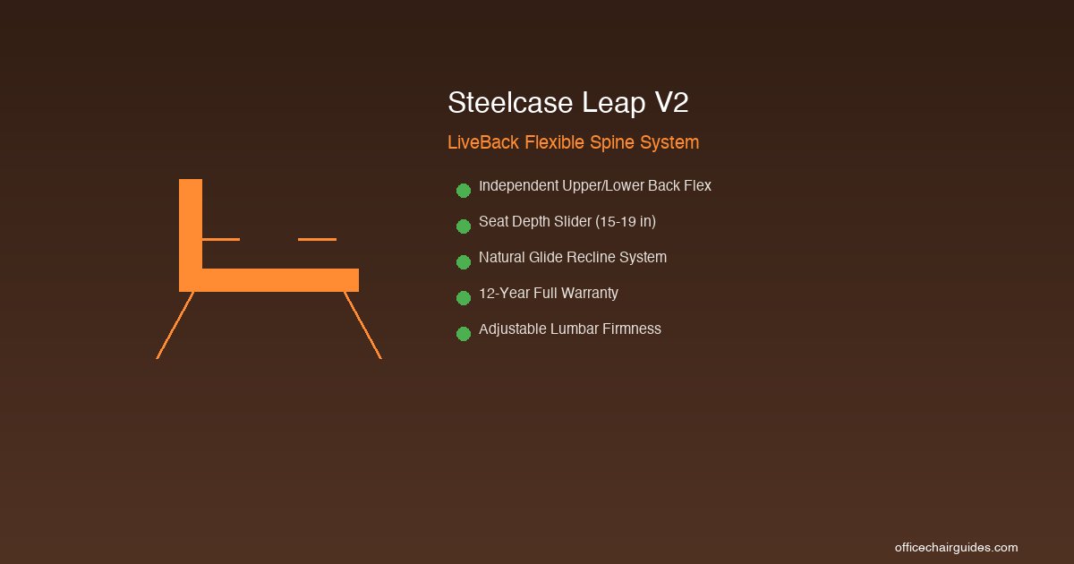 Steelcase Leap V2 detail — LiveBack spine technology and seat depth slider